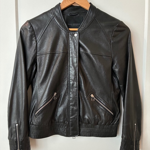 Club Monaco Collection Leather Bomber Jacket - Picture 1 of 5